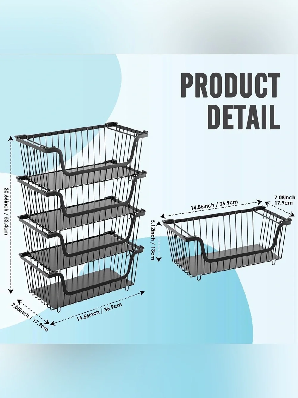 4 Pcs Stackable Wire Baskets for Pantry Organizers and Storage, Black, NEW